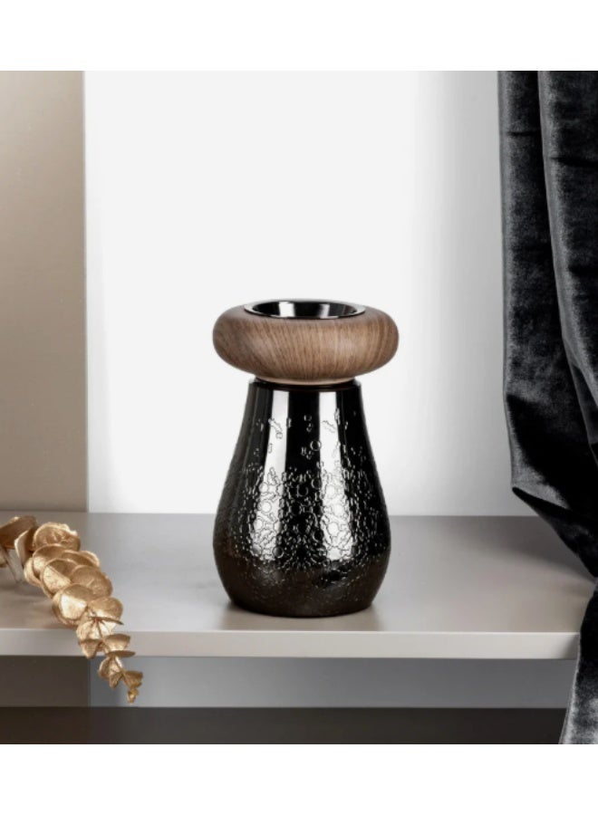 Otantik Nourhan Stainless Steel Incense Burner - Glossy Black + Wood